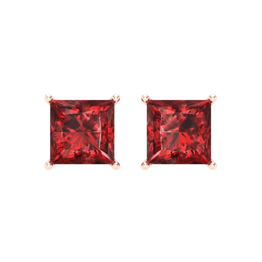 4 ctw Garnet Studs Earrings | 7.0mm Princess Cut White Gold Screw back | January Birthstone