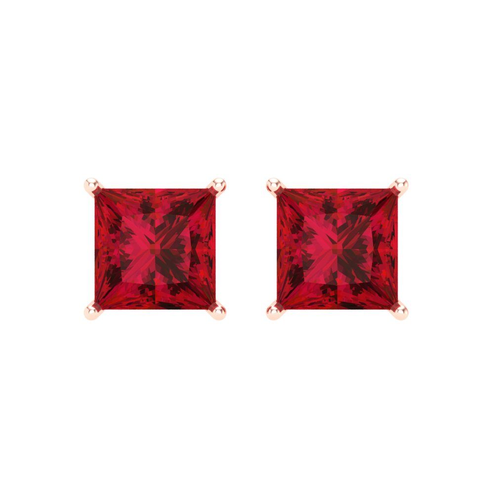 4 ctw Ruby Studs Earrings | 7.0mm Princess Cut White Gold Screw back | July Birthstone