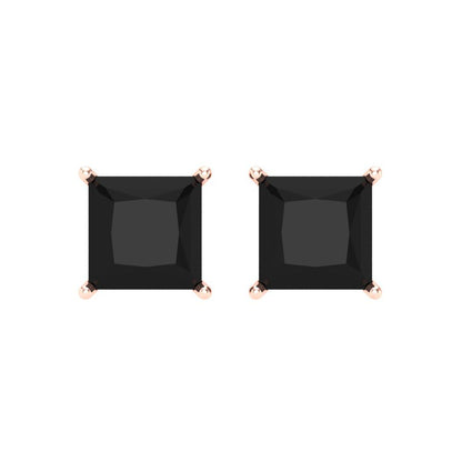 4 ctw Onyx Studs Earrings | 7.0mm Princess Cut White Gold Screw back | July Birthstone