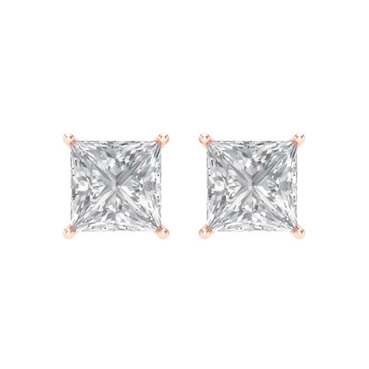 4 ctw White Sapphire Studs Earrings | 7.0mm Princess Cut White Gold Screw back | April Birthstone
