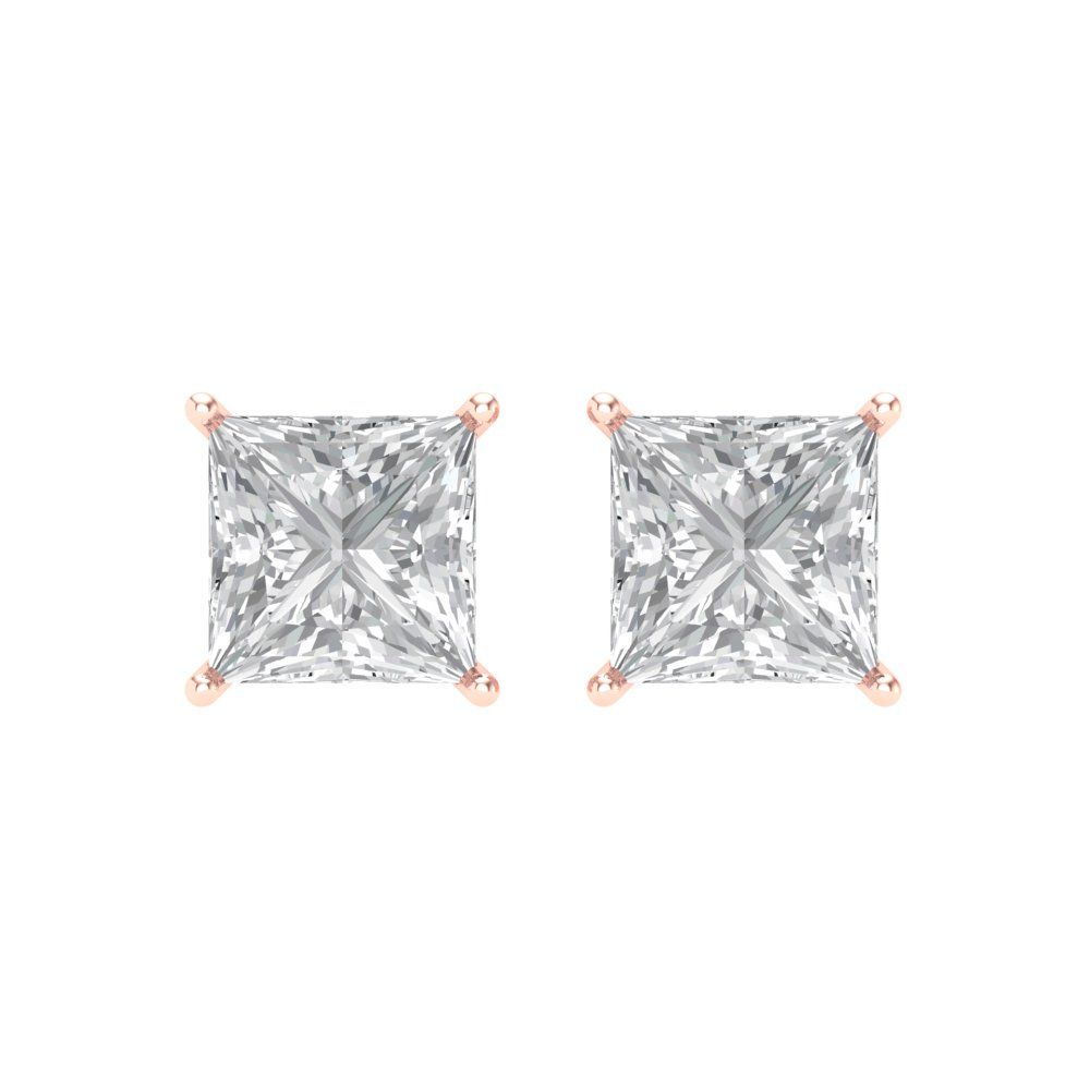 4 ctw Zirconia Diamond Studs Earrings | 7.0mm Princess Cut White Gold Screw back | April Birthstone