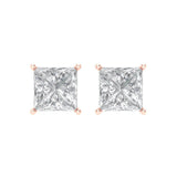 4 ct Brilliant Princess Cut Solitaire Studs Natural Diamond Stone Clarity SI1-2 Color G-H Rose Gold Earrings Screw back