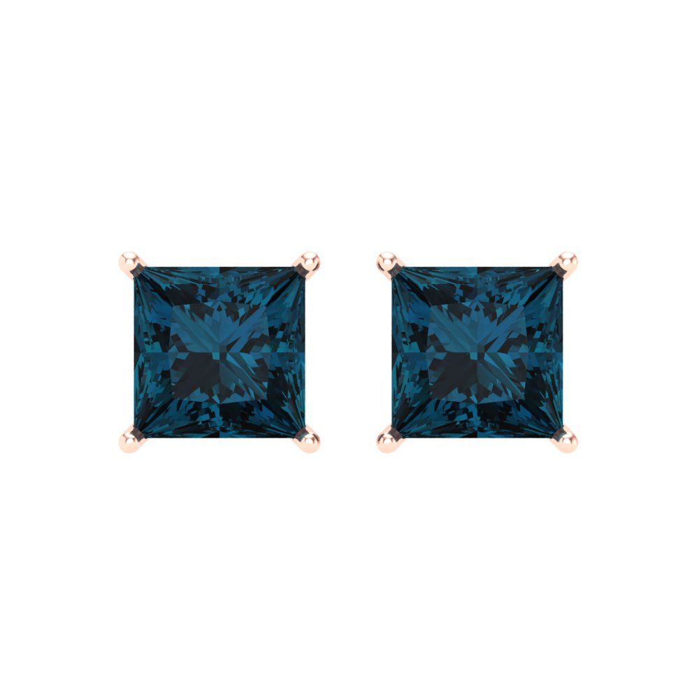 4 ctw London Blue Topaz Studs Earrings | 7.0mm Princess Cut White Gold Screw back | December Birthstone