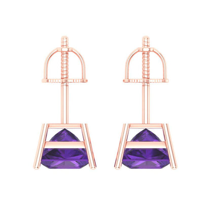 4 ctw Amethyst Studs Earrings | 7.0mm Princess Cut White Gold Screw back | February Birthstone