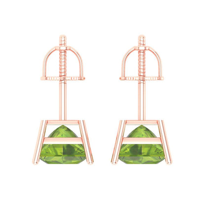 4 ctw Peridot Studs Earrings | 7.0mm Princess Cut White Gold Screw back | August Birthstone
