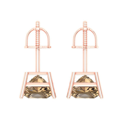 4 ctw Champagne Studs Earrings | 7.0mm Princess Cut White Gold Screw back | April Birthstone