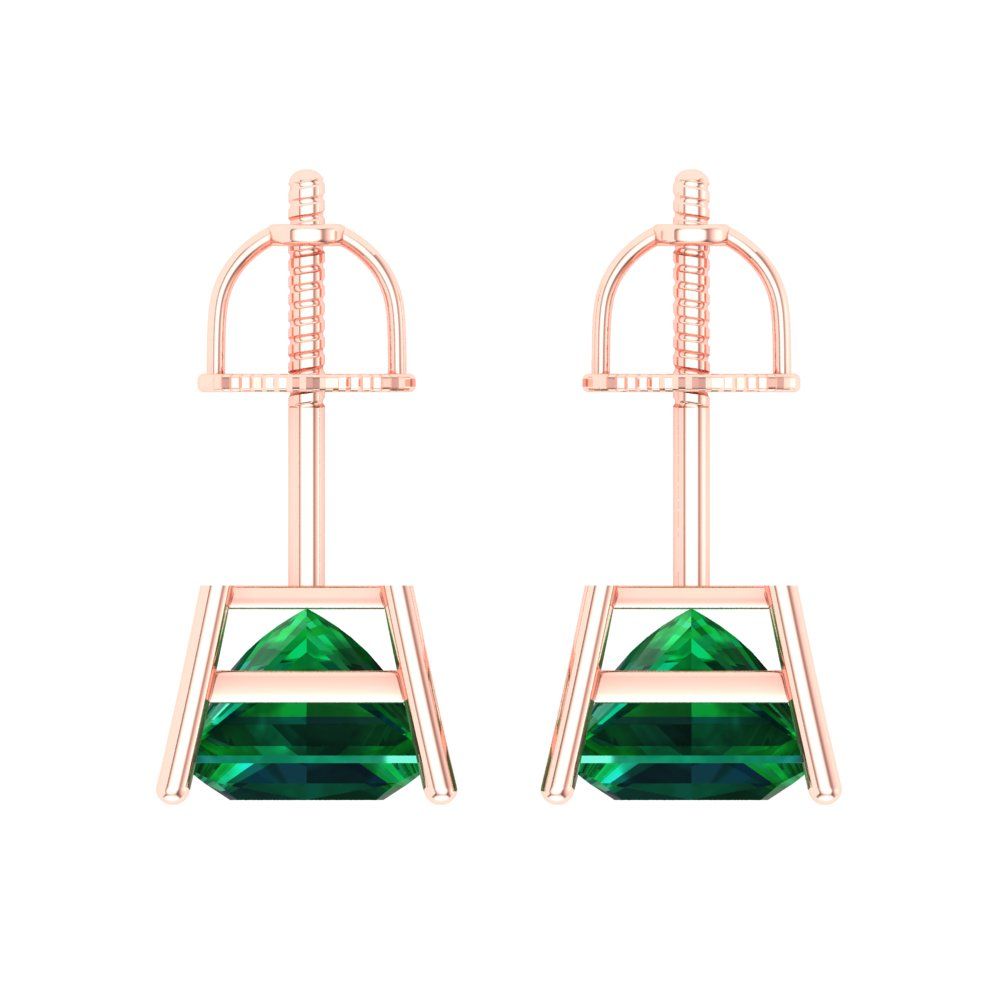 4 ctw Emerald Studs Earrings | 7.0mm Princess Cut White Gold Screw back | May Birthstone