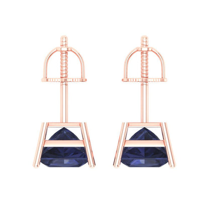 4 ctw Blue Sapphire Studs Earrings | 7.0mm Princess Cut White Gold Screw back | September Birthstone