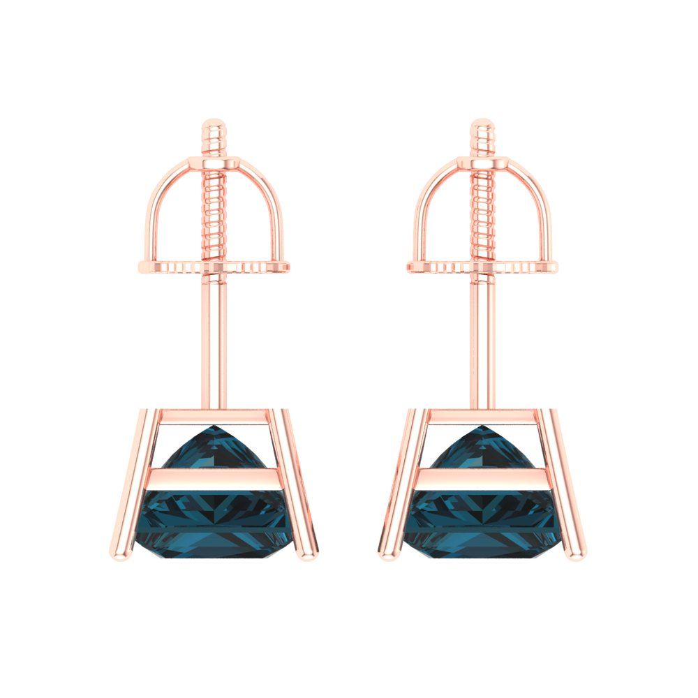 4 ctw London Blue Topaz Studs Earrings | 7.0mm Princess Cut White Gold Screw back | December Birthstone