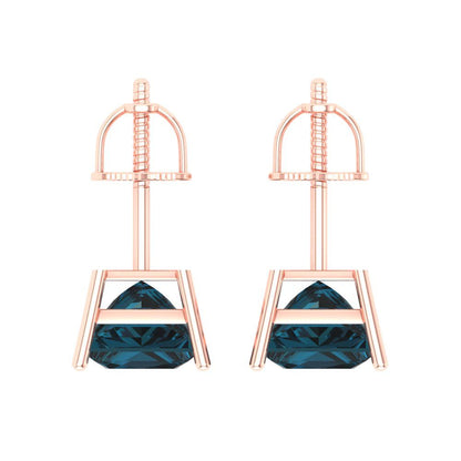 4 ctw London Blue Topaz Studs Earrings | 7.0mm Princess Cut White Gold Screw back | December Birthstone