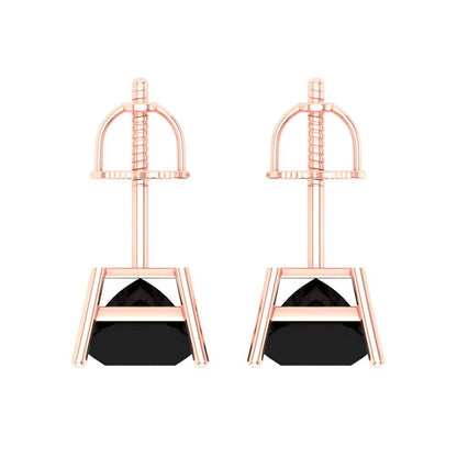 4 ctw Onyx Studs Earrings | 7.0mm Princess Cut White Gold Screw back | July Birthstone