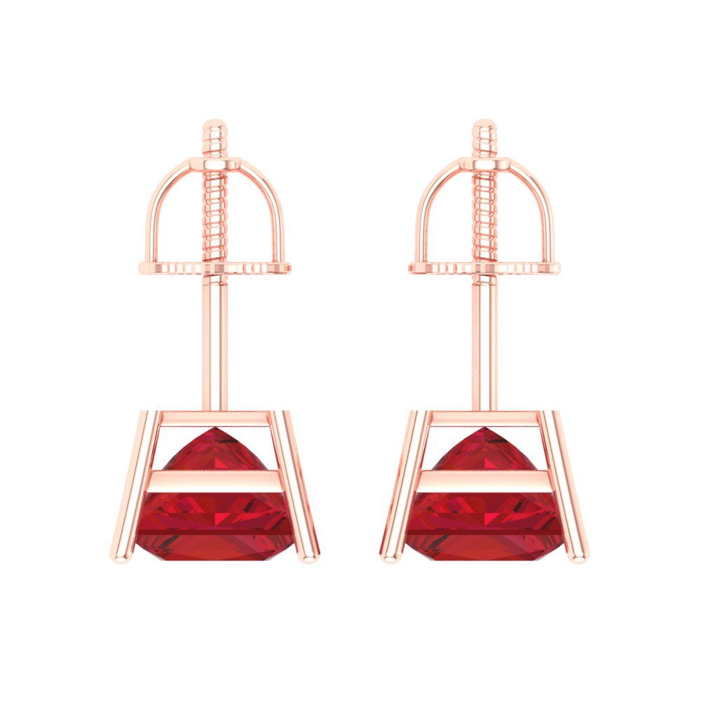 4 ctw Ruby Studs Earrings | 7.0mm Princess Cut White Gold Screw back | July Birthstone