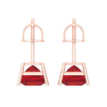 4 ctw Ruby Studs Earrings | 7.0mm Princess Cut White Gold Screw back | July Birthstone