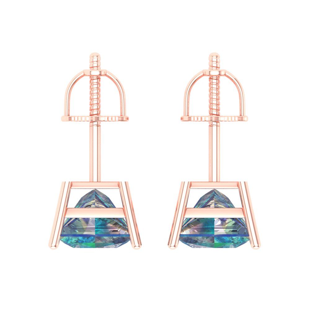 4 ctw Blue Moissanite Studs Earrings | 7.0mm Princess Cut White Gold Screw back | April Birthstone