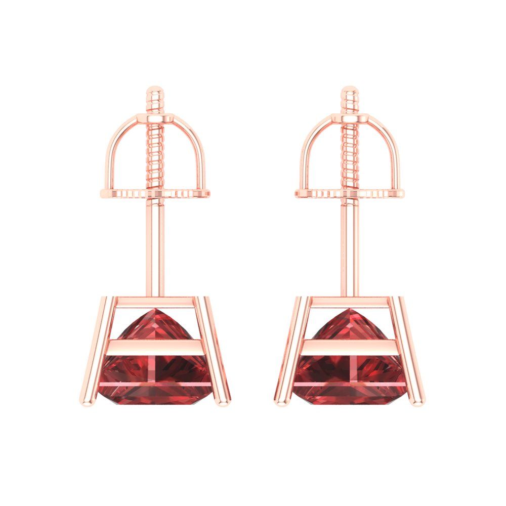 4 ctw Garnet Studs Earrings | 7.0mm Princess Cut White Gold Screw back | January Birthstone