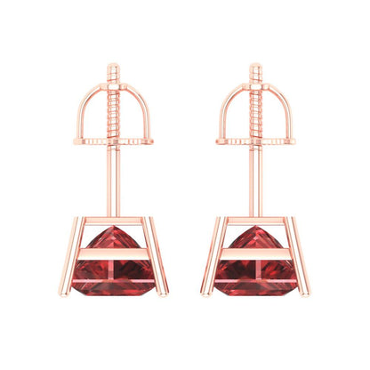 4 ctw Garnet Studs Earrings | 7.0mm Princess Cut White Gold Screw back | January Birthstone