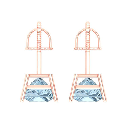 4 ctw Aquamarine Studs Earrings | 7.0mm Princess Cut White Gold Screw back | March Birthstone