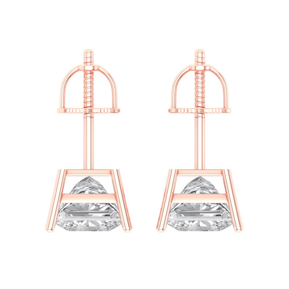4 ctw Moissanite Studs Earrings | 7.0mm Princess Cut White Gold Screw back | April Birthstone