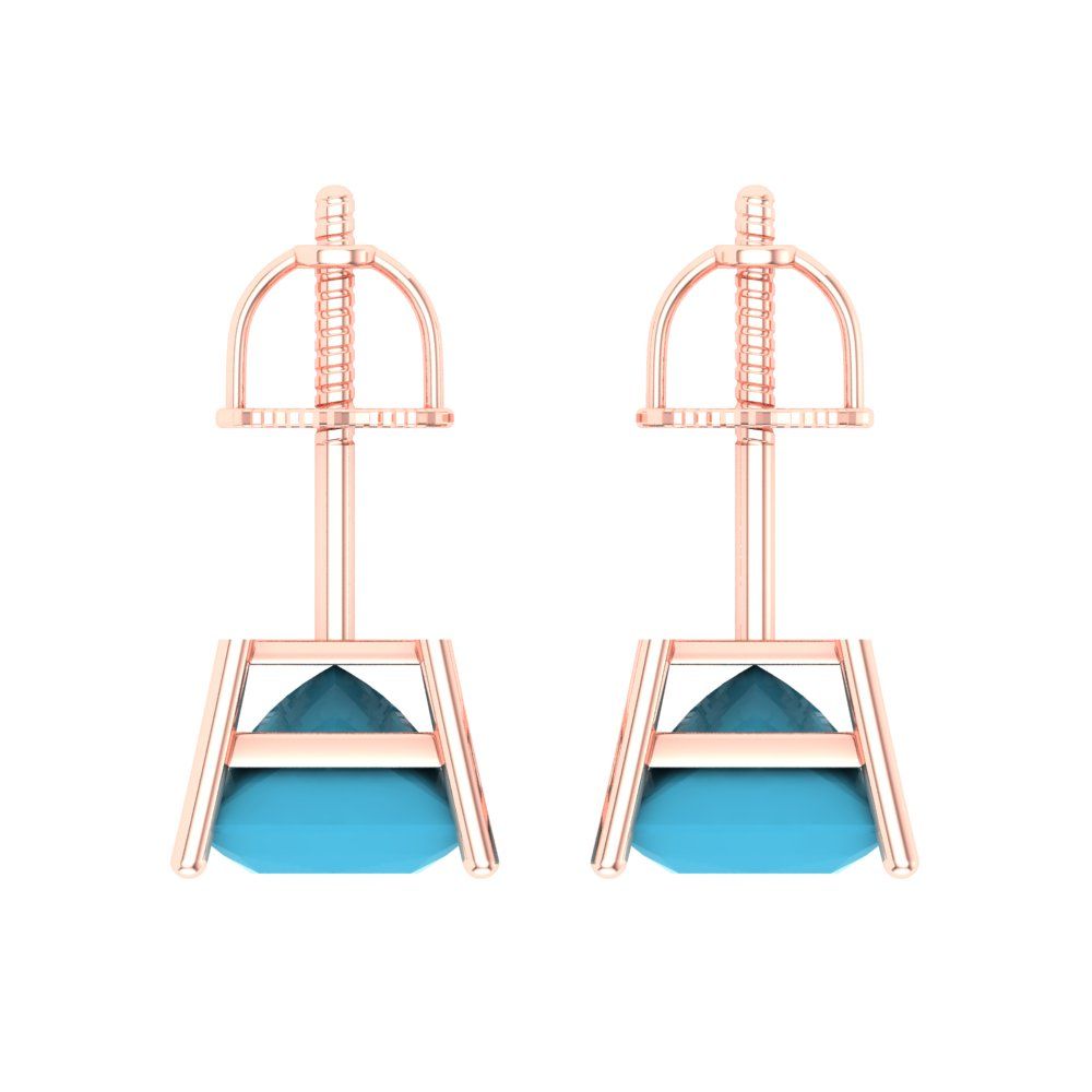 4 ctw Turquoise Studs Earrings | 7.0mm Princess Cut White Gold Screw back | December Birthstone
