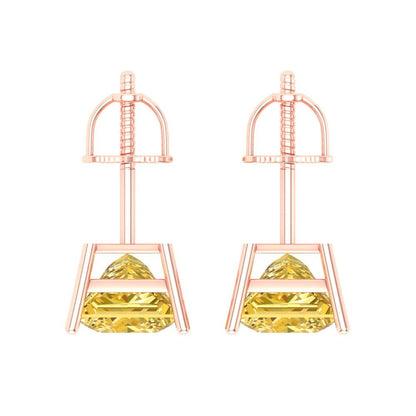 4 ctw Citrine Studs Earrings | 7.0mm Princess Cut White Gold Screw back | November Birthstone