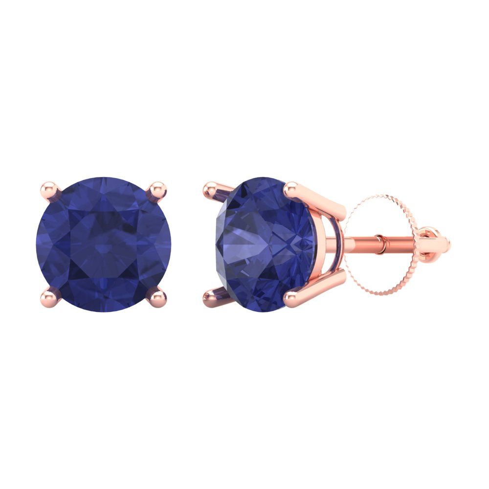 3 ctw Tanzanite Studs Earrings | 7.5mm Round Cut White Gold Screw back | December Birthstone