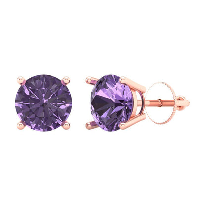 3 ctw Alexandrite Studs Earrings | 7.5mm Round Cut White Gold Screw back | June Birthstone