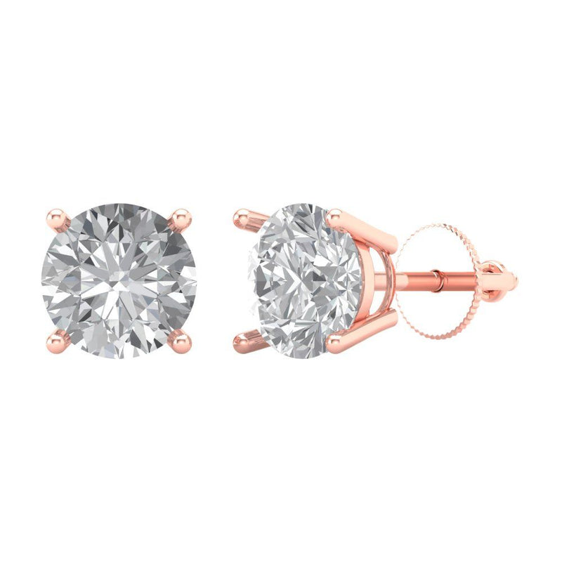 3 ct Brilliant Round Cut Solitaire Studs Natural Diamond Stone Clarity SI1-2 Color G-H Rose Gold Earrings Screw back