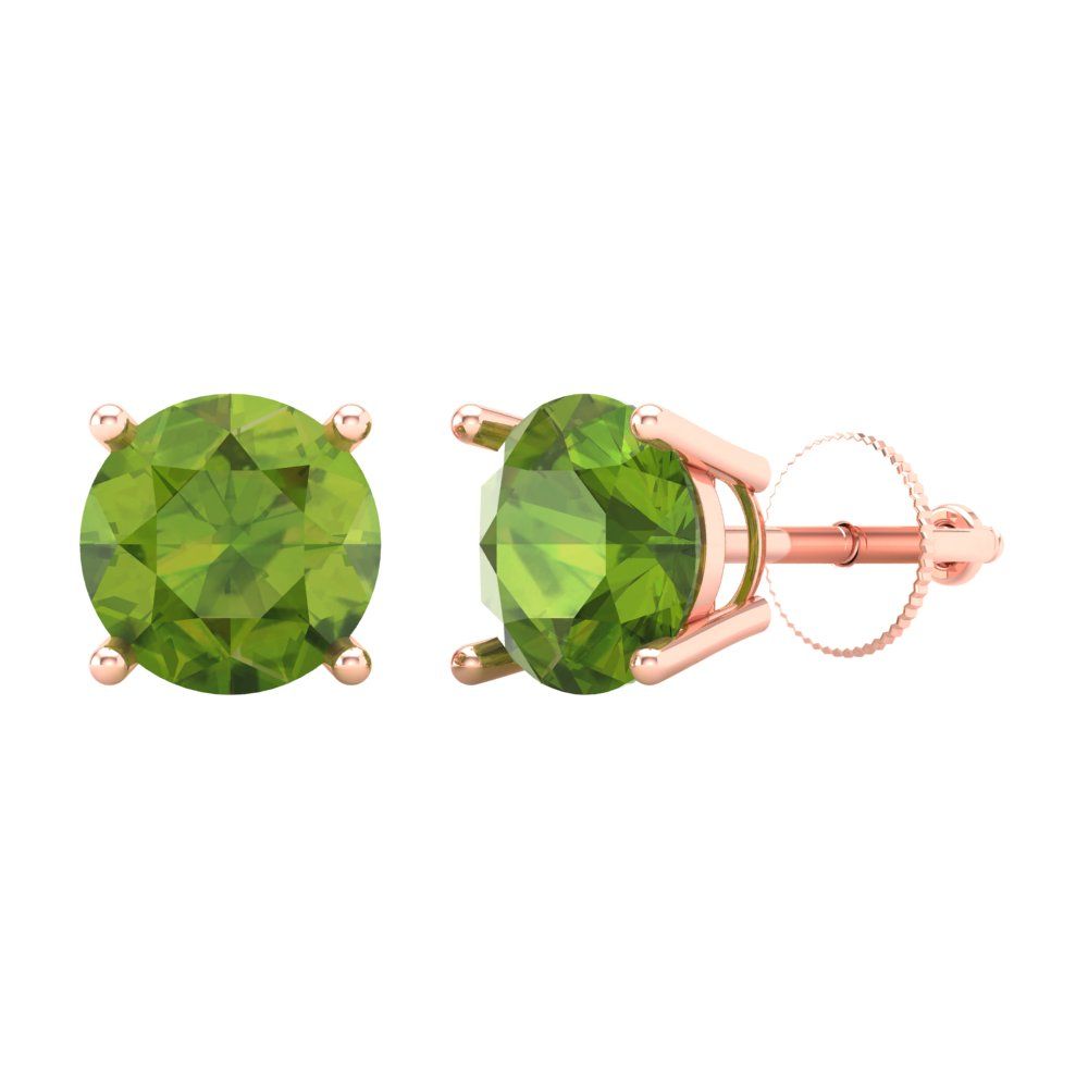 3 ctw Peridot Studs Earrings | 7.5mm Round Cut White Gold Screw back | August Birthstone