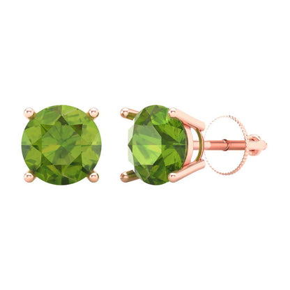 3 ctw Peridot Studs Earrings | 7.5mm Round Cut White Gold Screw back | August Birthstone