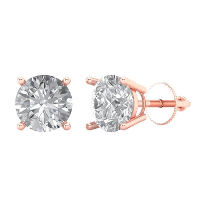 3 ctw Moissanite Studs Earrings | 7.5mm Round Cut White Gold Screw back | April Birthstone