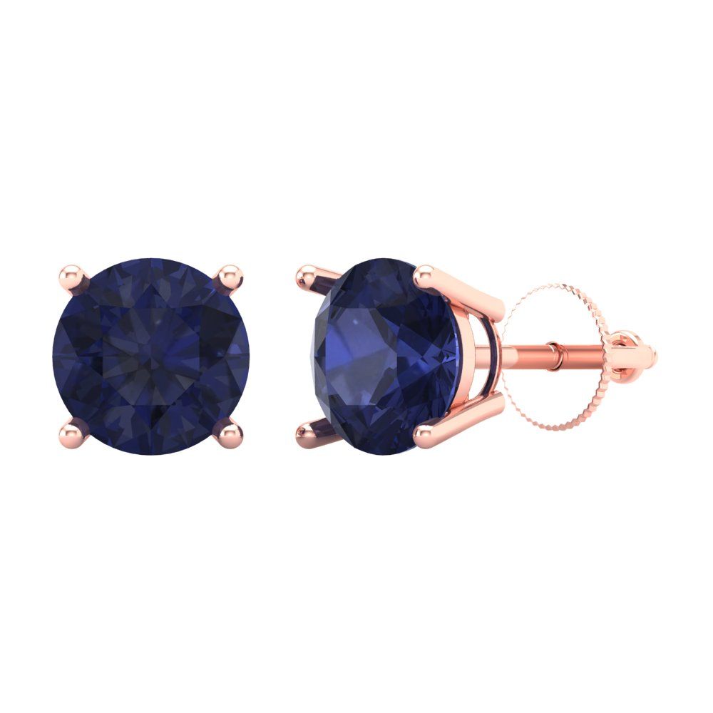 3 ctw Blue Sapphire Studs Earrings | 7.5mm Round Cut White Gold Screw back | September Birthstone