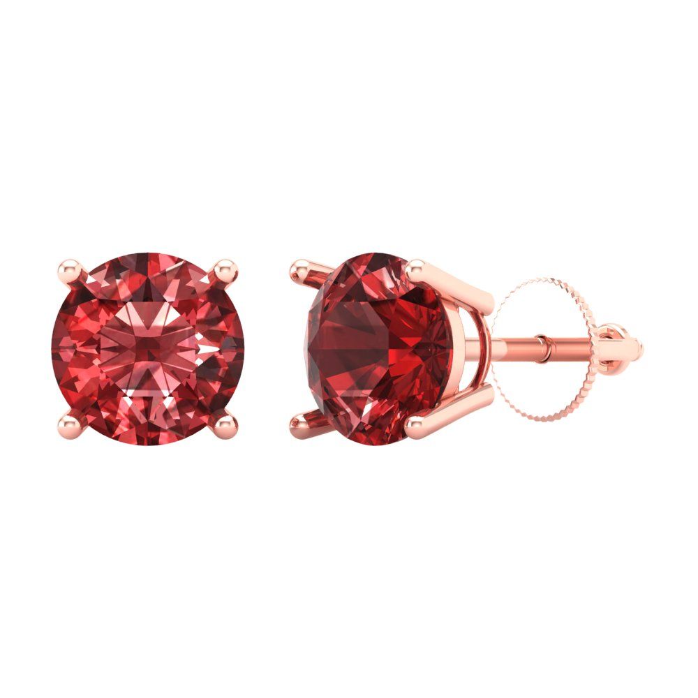 3 ctw Garnet Studs Earrings | 7.5mm Round Cut White Gold Screw back | January Birthstone