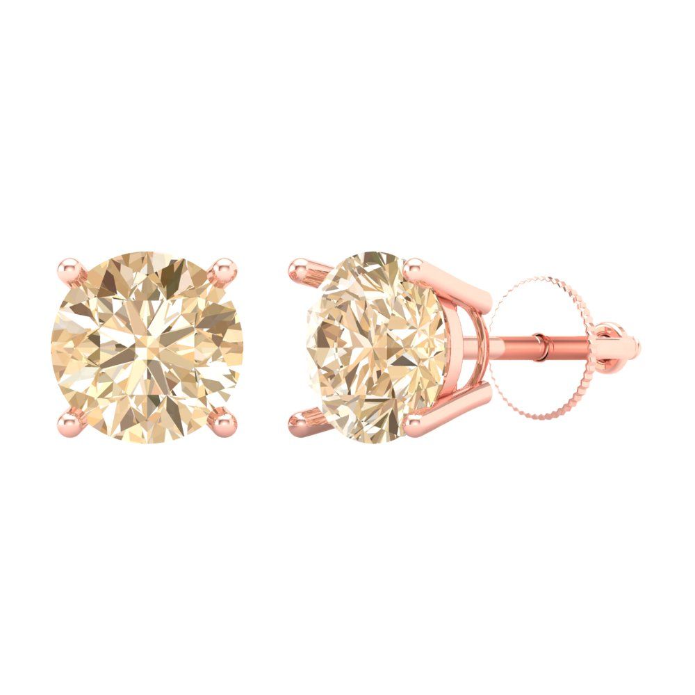 3 ctw Morganite Studs Earrings | 7.5mm Round Cut White Gold Screw back | February Birthstone