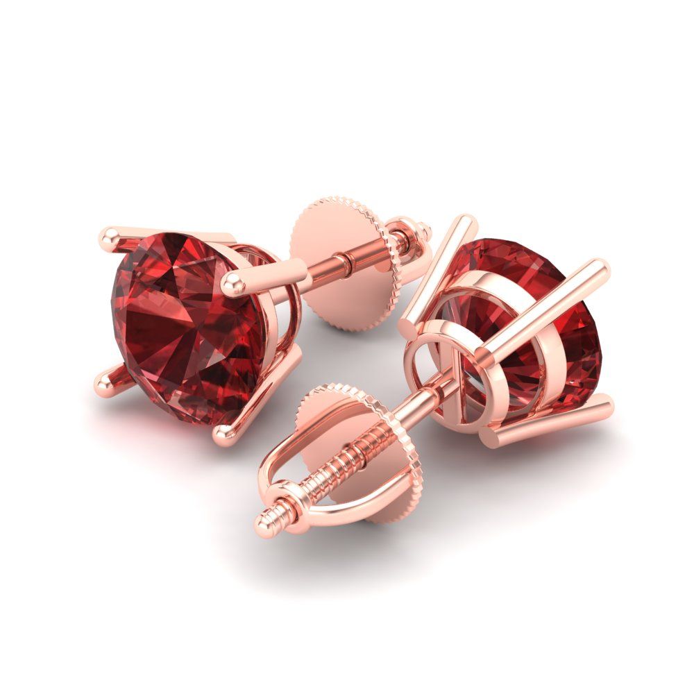 3 ctw Garnet Studs Earrings | 7.5mm Round Cut White Gold Screw back | January Birthstone