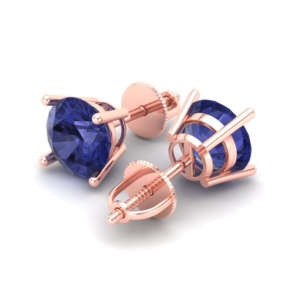 3 ctw Tanzanite Studs Earrings | 7.5mm Round Cut White Gold Screw back | December Birthstone