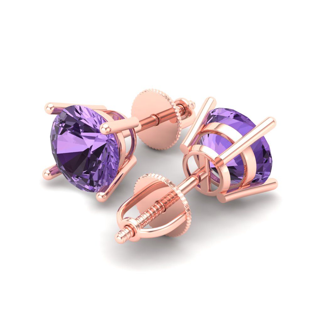 3 ctw Alexandrite Studs Earrings | 7.5mm Round Cut White Gold Screw back | June Birthstone