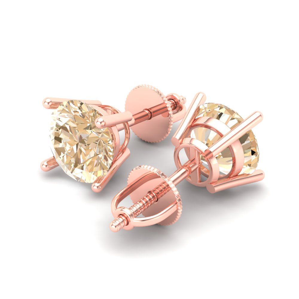 3 ctw Morganite Studs Earrings | 7.5mm Round Cut White Gold Screw back | February Birthstone