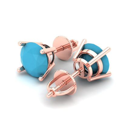 3 ctw Turquoise Studs Earrings | 7.5mm Round Cut White Gold Screw back | December Birthstone