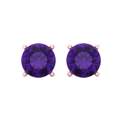3 ctw Amethyst Studs Earrings | 7.5mm Round Cut White Gold Screw back | February Birthstone