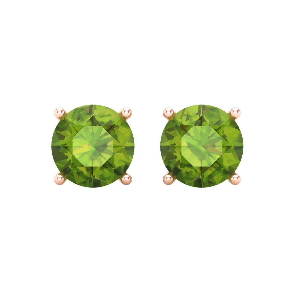 3 ctw Peridot Studs Earrings | 7.5mm Round Cut White Gold Screw back | August Birthstone