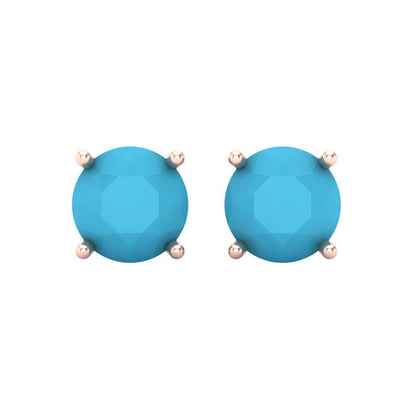 3 ctw Turquoise Studs Earrings | 7.5mm Round Cut White Gold Screw back | December Birthstone