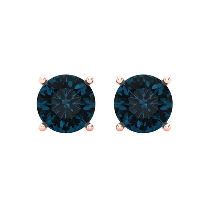 3 ctw London Blue Topaz Studs Earrings | 7.5mm Round Cut White Gold Screw back | December Birthstone
