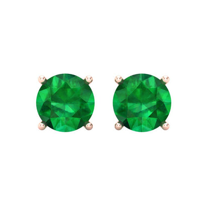 3 ctw Emerald Studs Earrings | 7.5mm Round Cut White Gold Screw back | May Birthstone