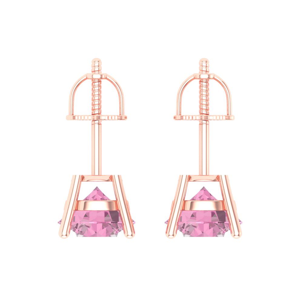 3 ctw Pink Zirconia Studs Earrings | 7.5mm Round Cut White Gold Screw back | April Birthstone