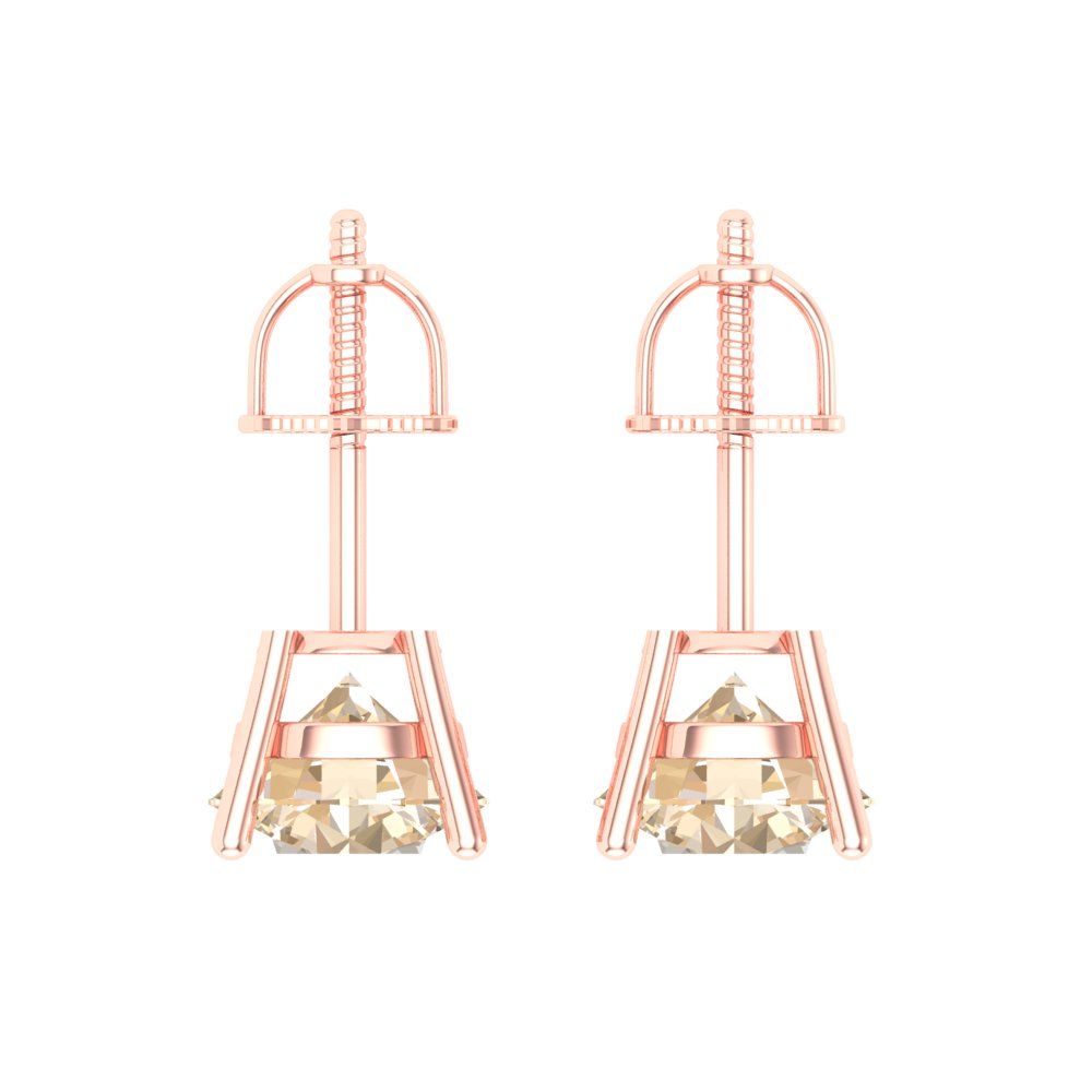 3 ctw Morganite Studs Earrings | 7.5mm Round Cut White Gold Screw back | February Birthstone