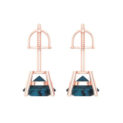 3 ctw London Blue Topaz Studs Earrings | 7.5mm Round Cut White Gold Screw back | December Birthstone