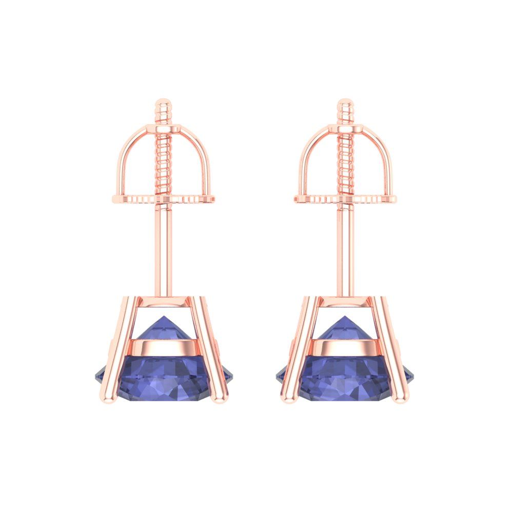 3 ctw Tanzanite Studs Earrings | 7.5mm Round Cut White Gold Screw back | December Birthstone