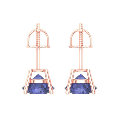 3 ctw Tanzanite Studs Earrings | 7.5mm Round Cut White Gold Screw back | December Birthstone