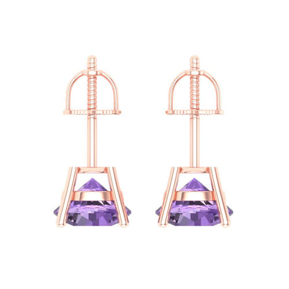 3 ctw Alexandrite Studs Earrings | 7.5mm Round Cut White Gold Screw back | June Birthstone
