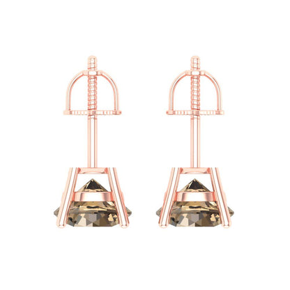 3 ctw Champagne Studs Earrings | 7.5mm Round Cut White Gold Screw back | April Birthstone